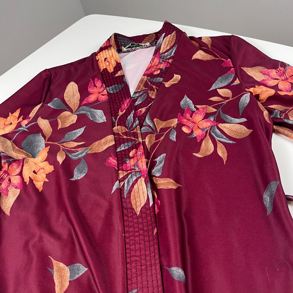 Vintage Heiress Judy Gail women robe burgundy floral size M - Picture 6 of 12